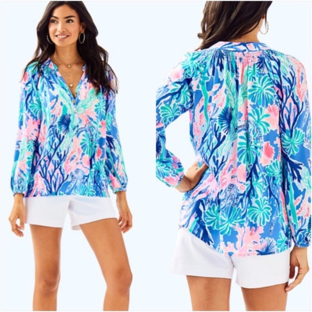 Lilly Pulitzer Elsa Silk Top in Multi Jet Stream
